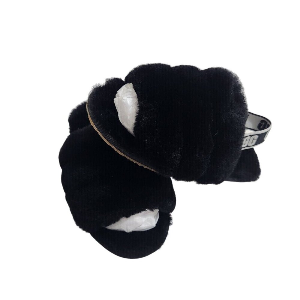 UGG Slippers Fluff Yeah Toddler Size 10 Fuzzy Black House Shoes 188 - Picture 1 of 9